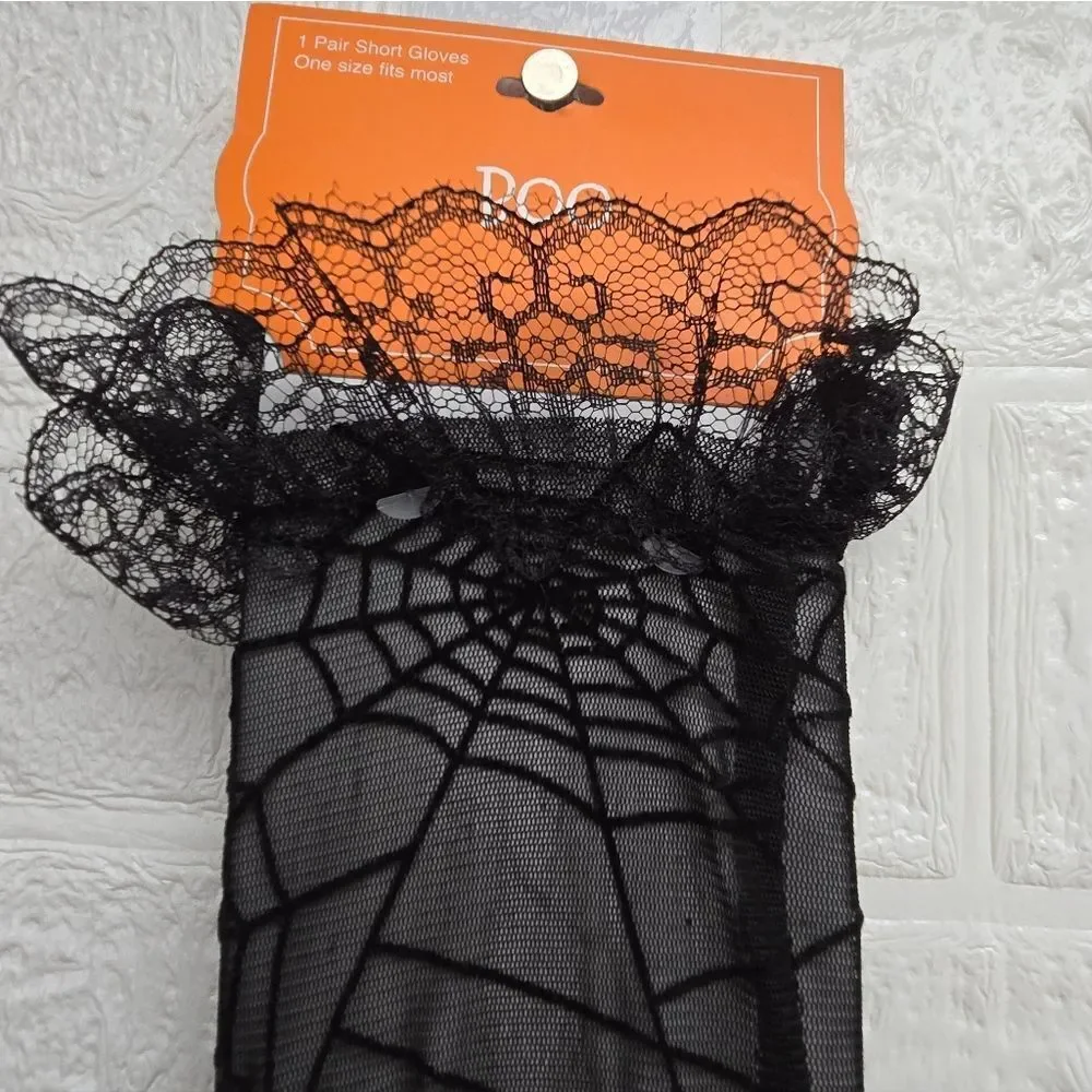 Nwt Luxary Black Halloween Lace Spider Web Gloves, Target